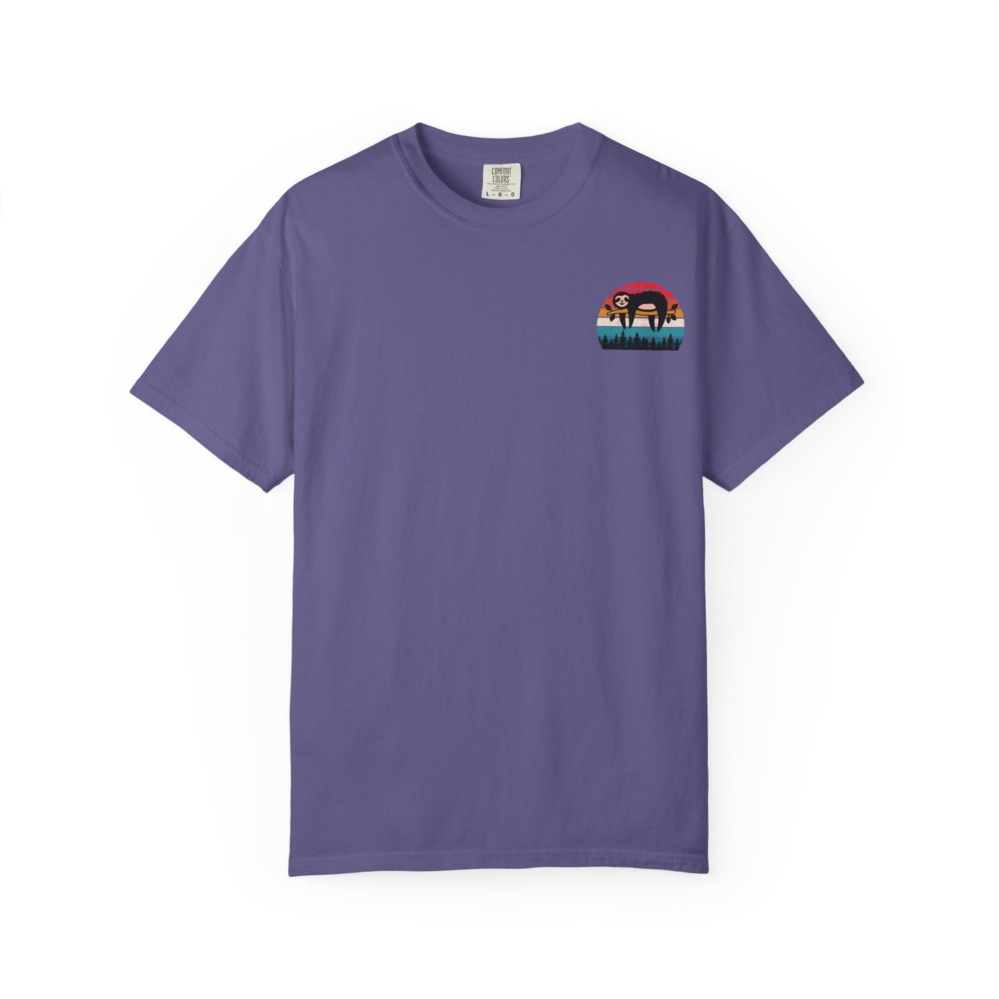 Chill Vibes Unisex Garment-Dyed T-Shirt - Retro Sloth & Sunset Design