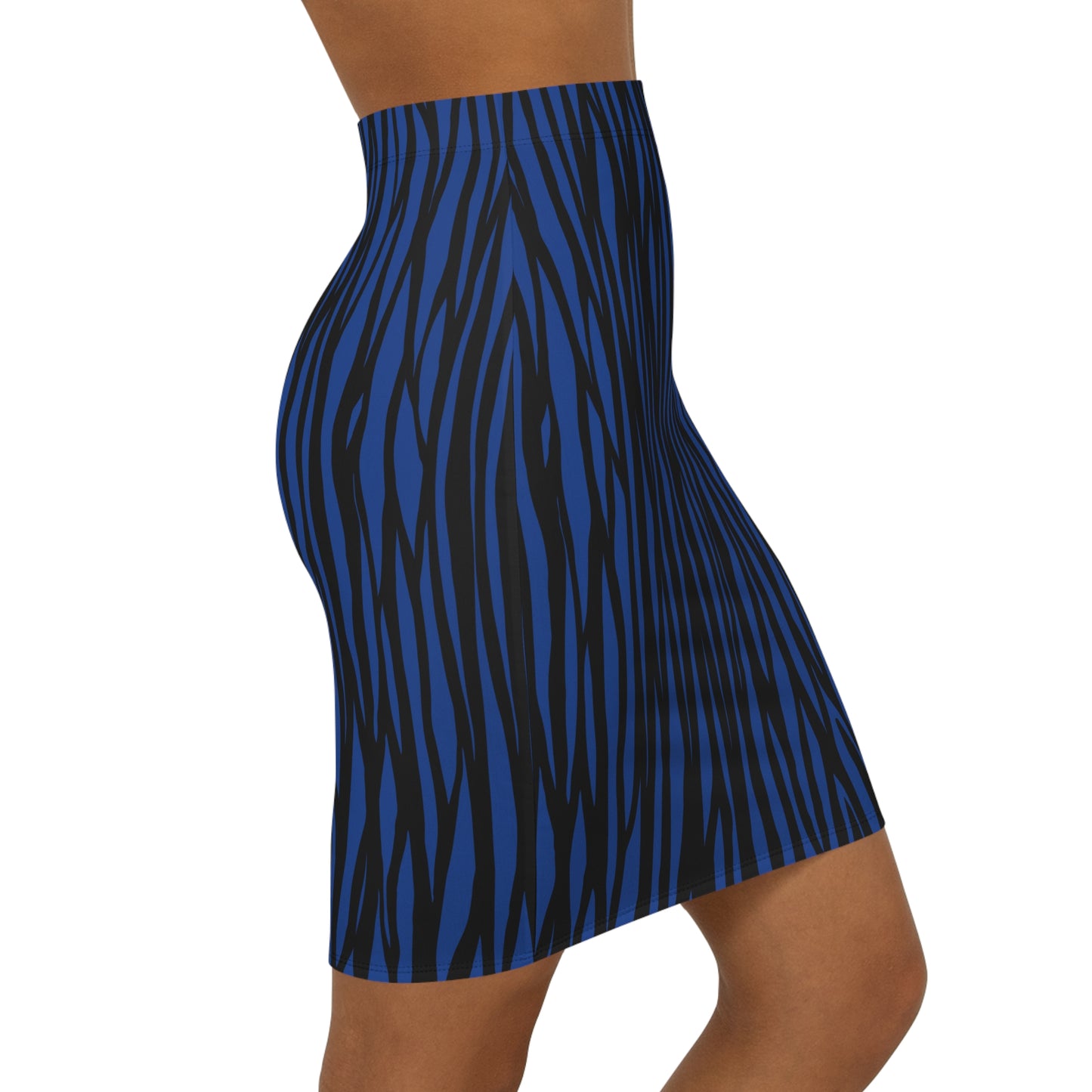 Blue Tiger Stripe Women's Midi Pencil Skirt - Stylish and Chic for Every Occasion