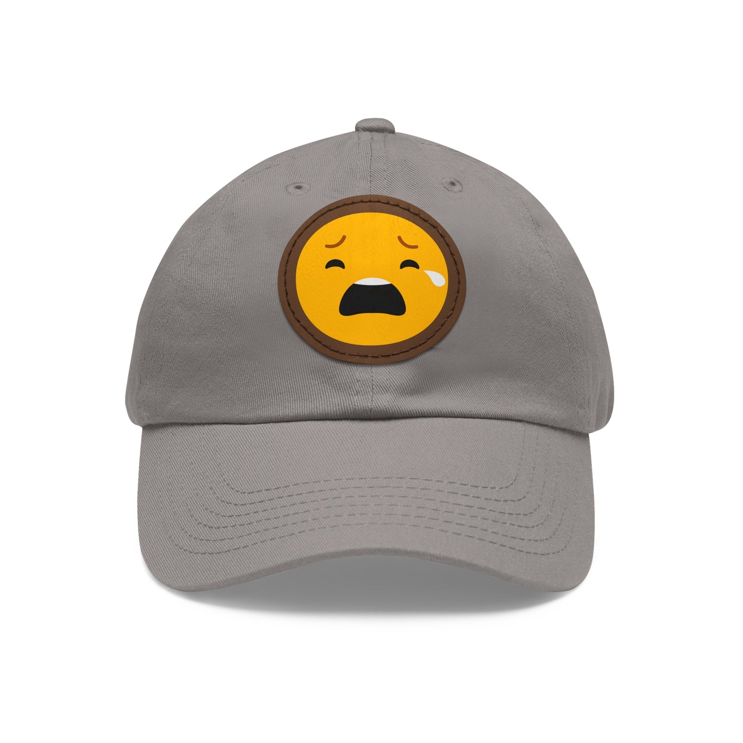 Emotional Dad Hat with Leather Patch - Sad Emoji Cap for Everyday Wear