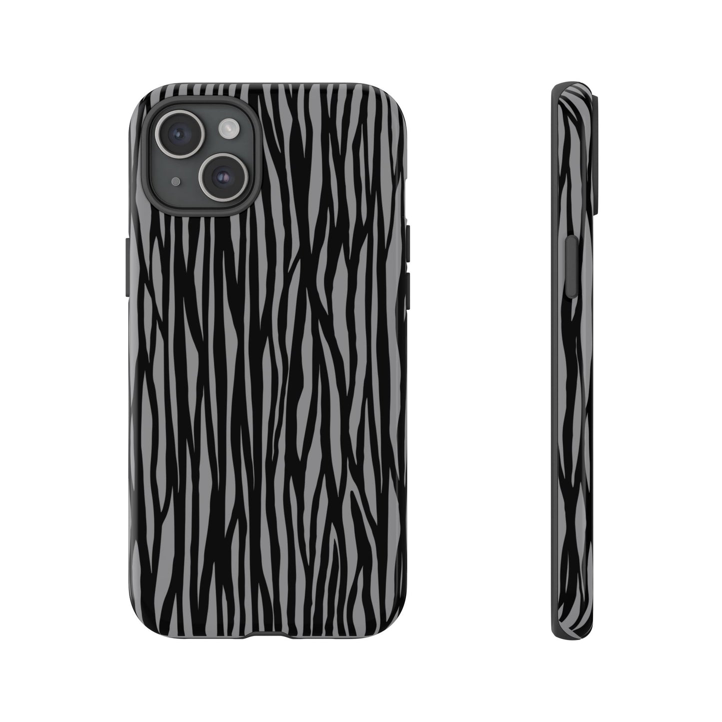 Stylish Tough Phone Case - Black and Gray Striped Design