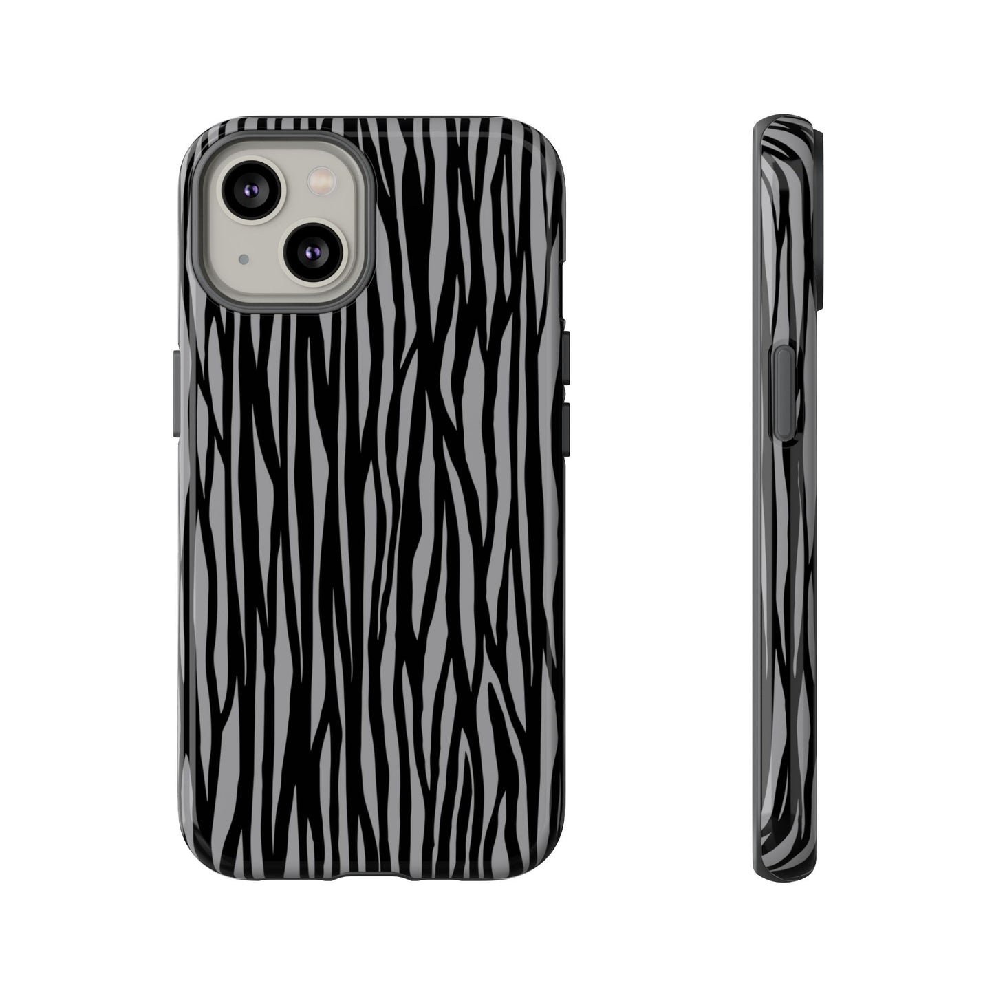 Stylish Tough Phone Case - Black and Gray Striped Design