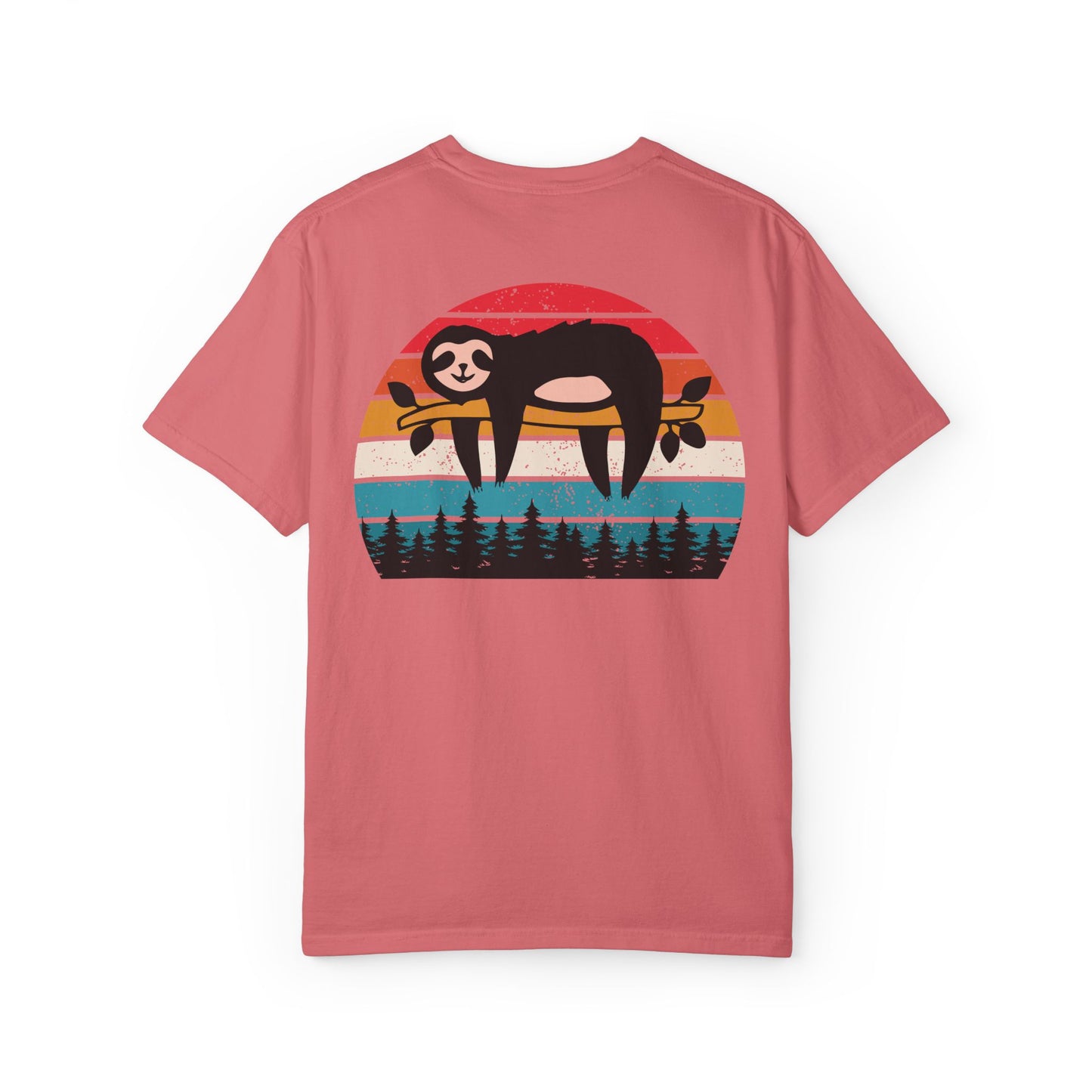 Chill Vibes Unisex Garment-Dyed T-Shirt - Retro Sloth & Sunset Design