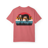 Chill Vibes Unisex Garment-Dyed T-Shirt - Retro Sloth & Sunset Design
