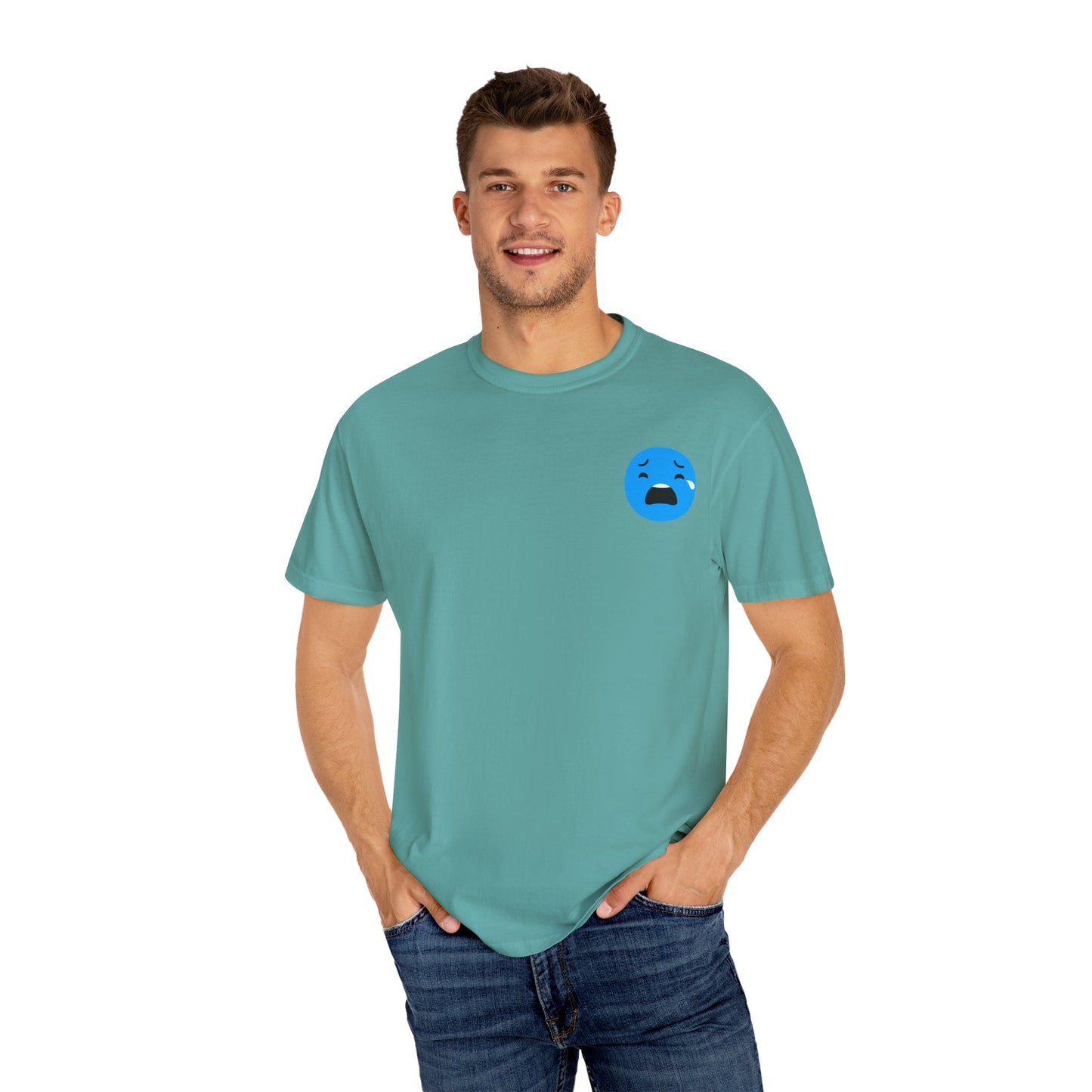 Unisex Garment-Dyed T-Shirt with Sad Emoji Design