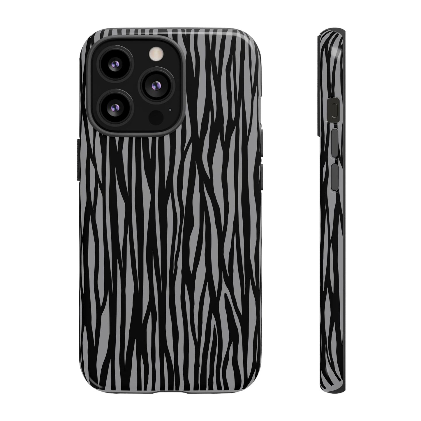 Stylish Tough Phone Case - Black and Gray Striped Design