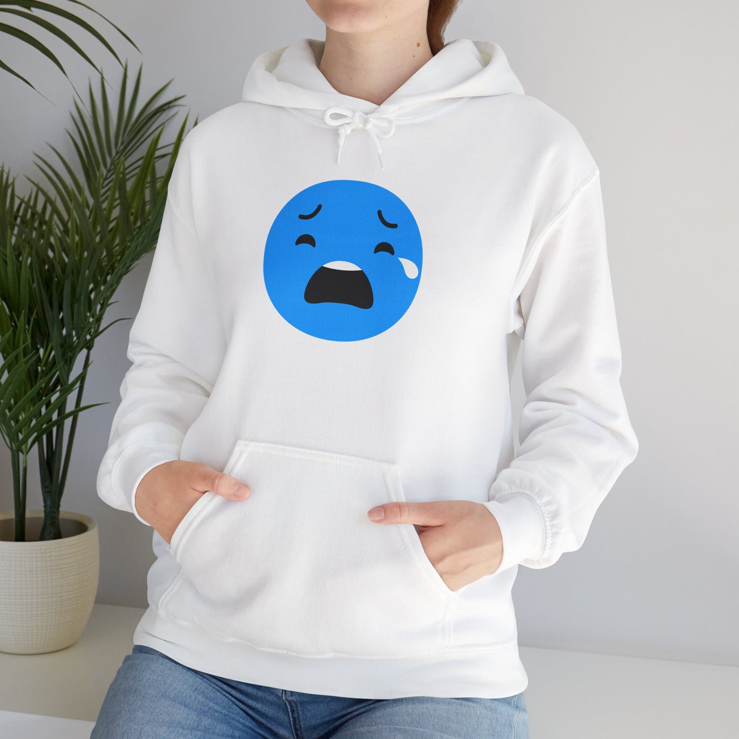 Emotional Expression Hoodie - Unisex Heavy Blend with Sad Face Design