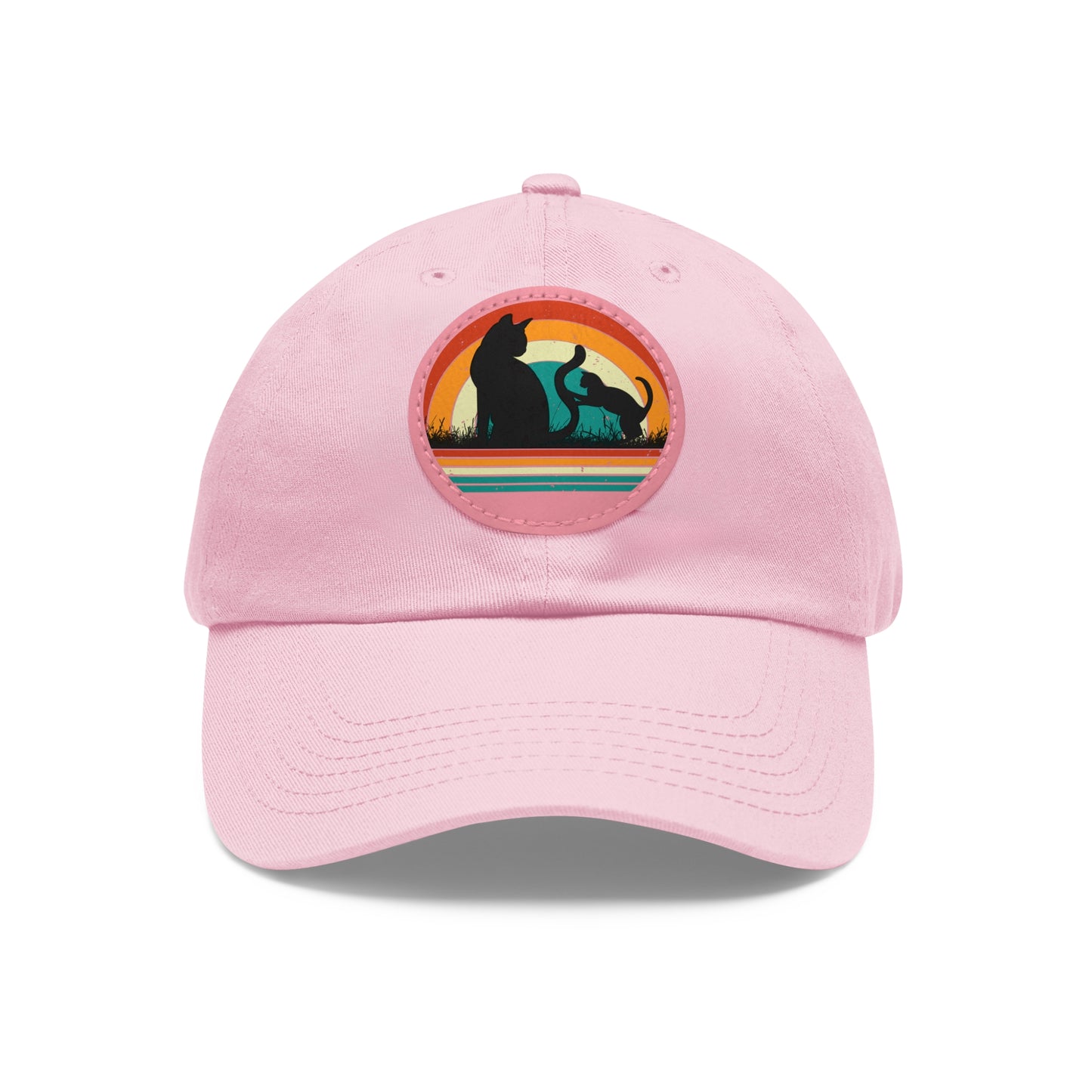 Cats and Sunset Dad Hat - Vintage Leather Patch Cap