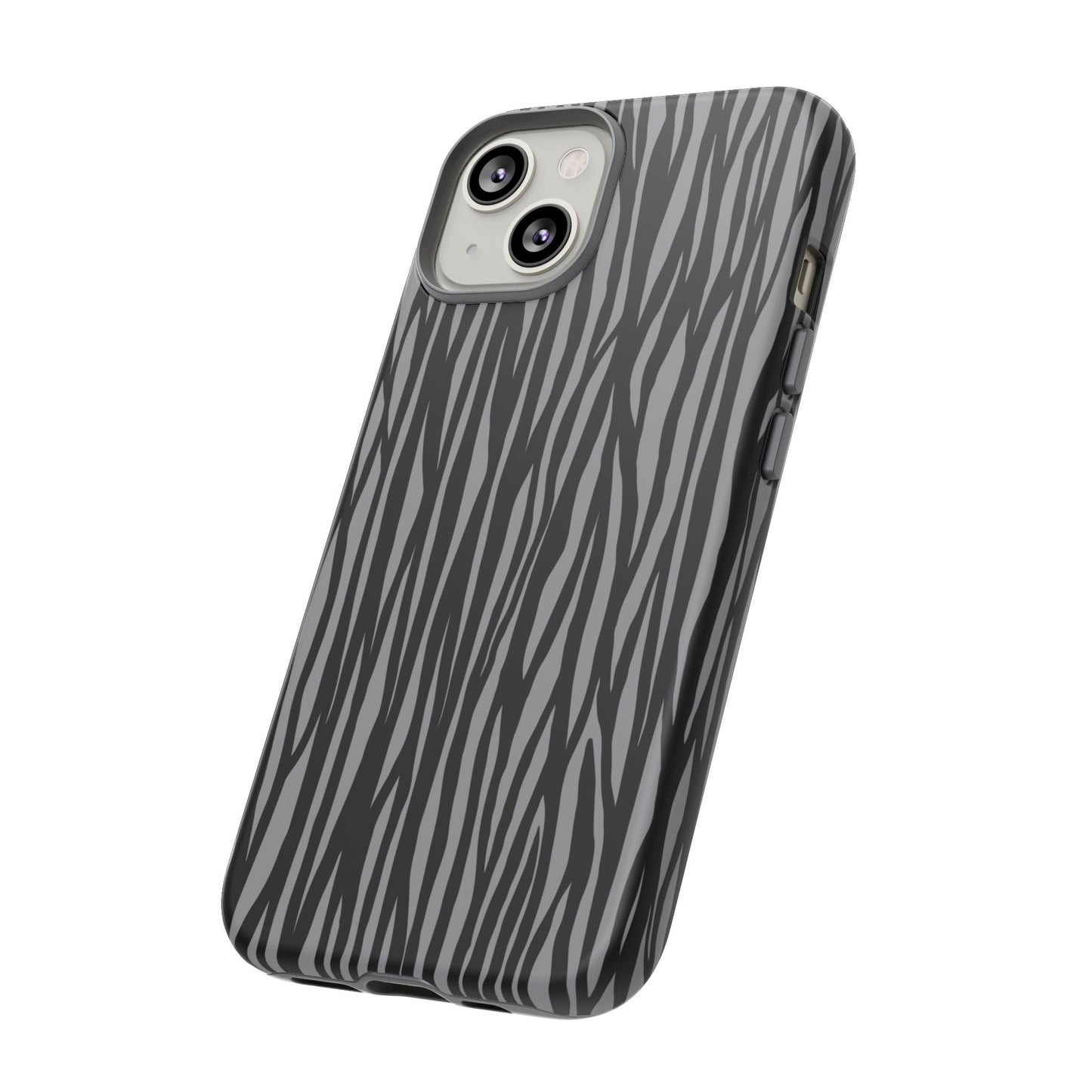 Stylish Tough Phone Case - Black and Gray Striped Design