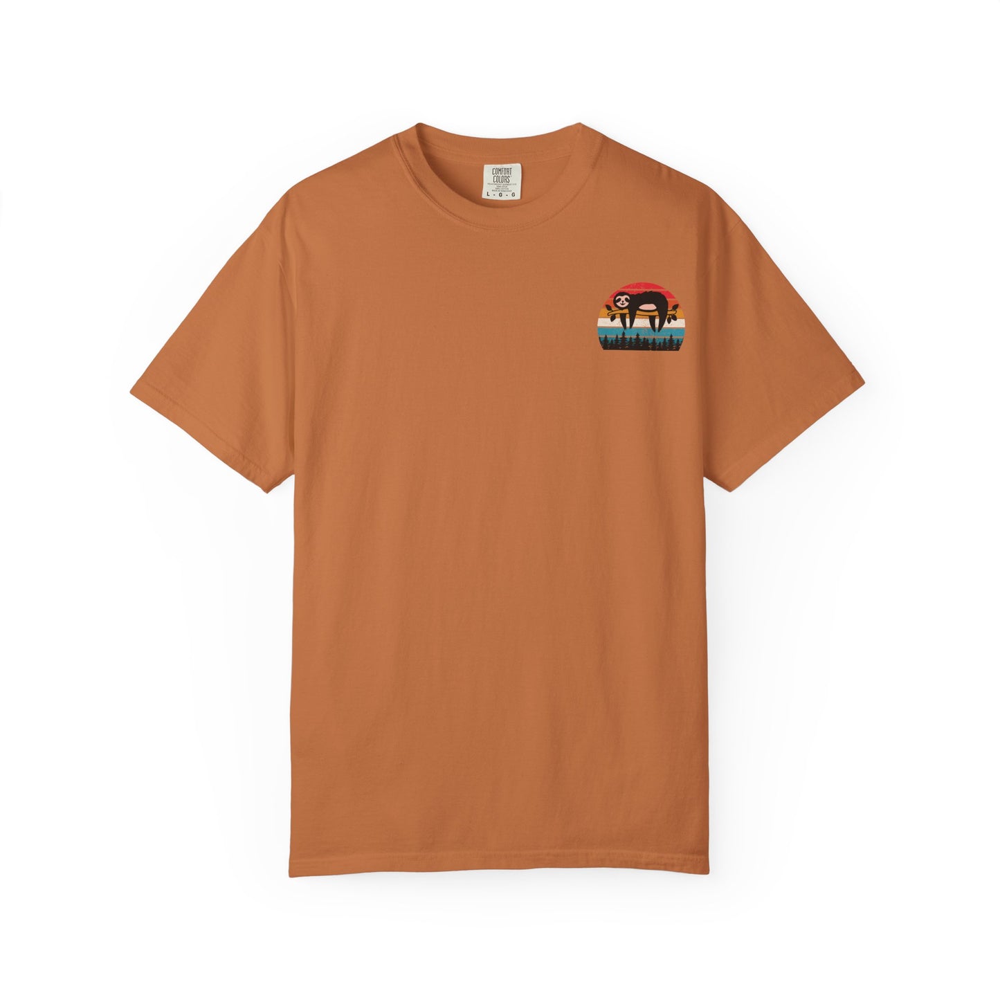 Chill Vibes Unisex Garment-Dyed T-Shirt - Retro Sloth & Sunset Design