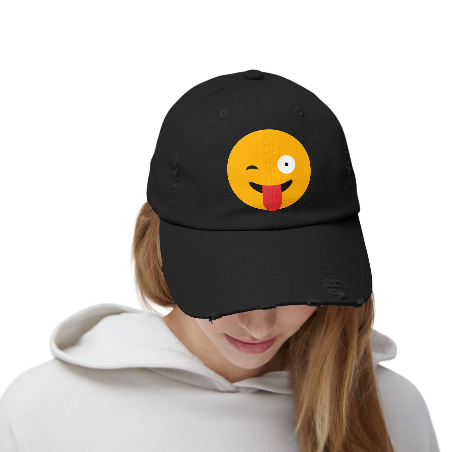 Funny Emoji Distressed Cap for Casual Wear