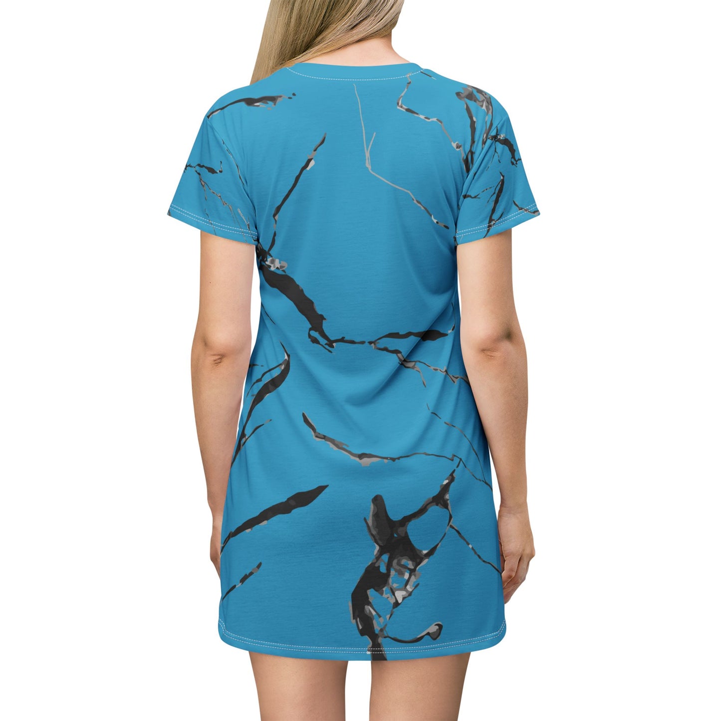Stylish Blue Marble T-Shirt Dress, Casual Outfit, Summer Dress, Beachwear, Graphic Dress, Trendy Apparel