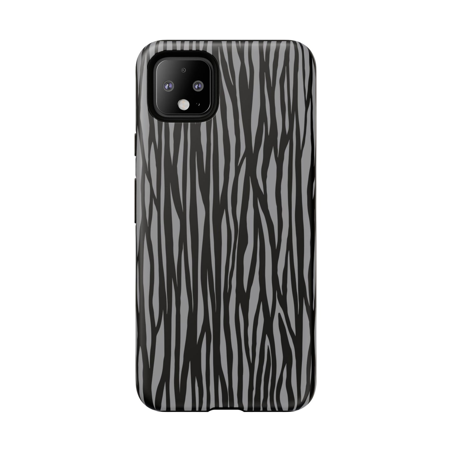 Stylish Tough Phone Case - Black and Gray Striped Design