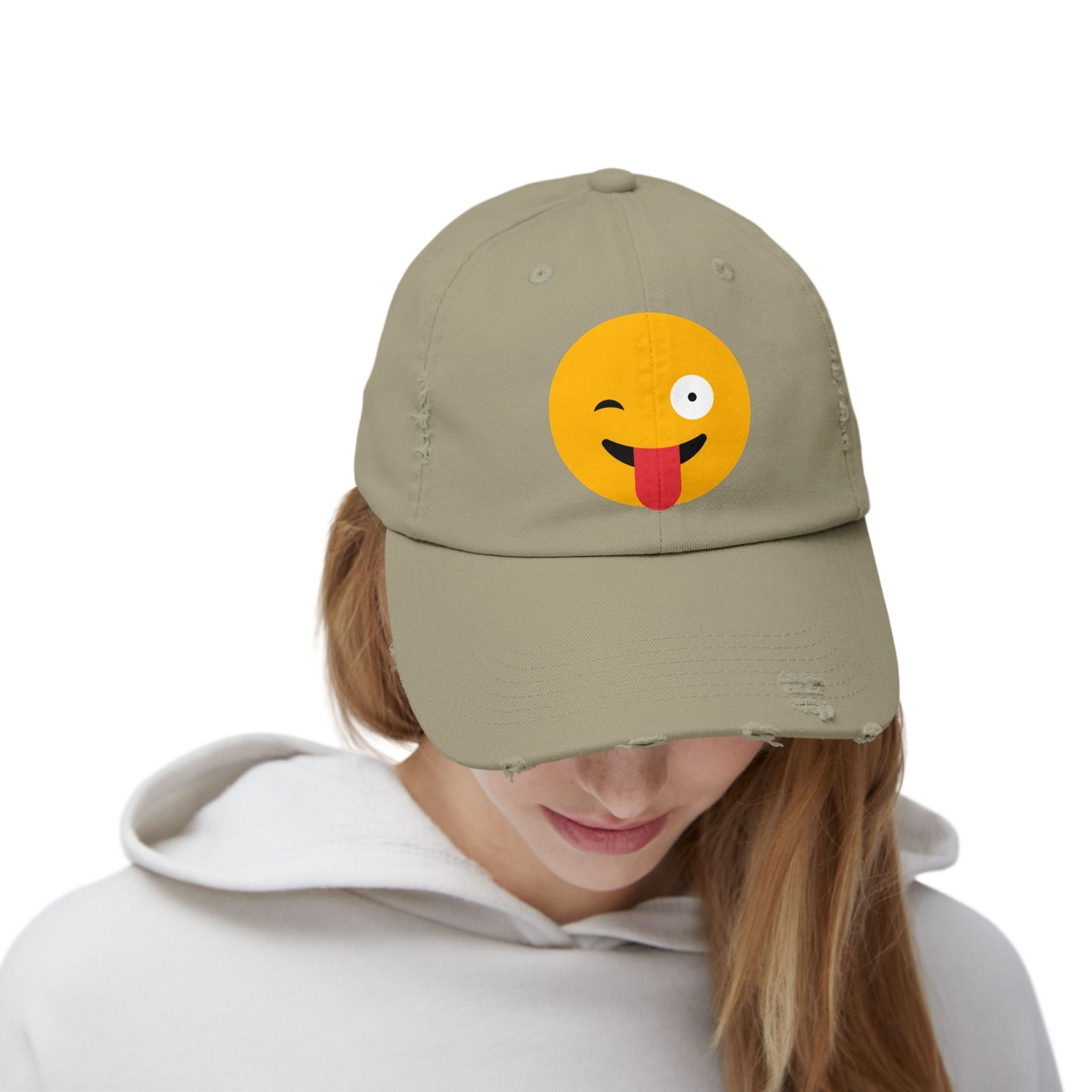 Funny Emoji Distressed Cap for Casual Wear
