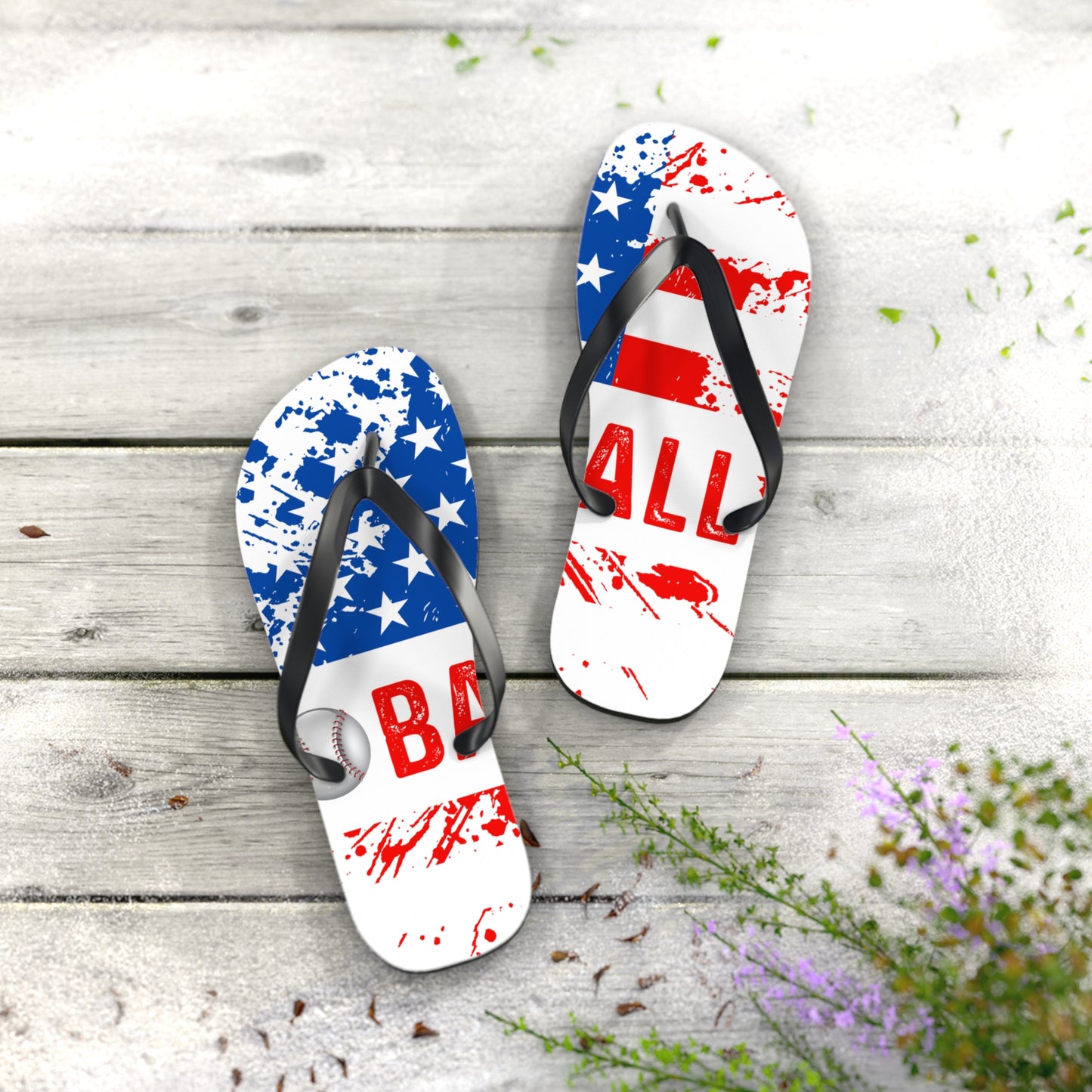 Baseball Themed Flip Flops - Patriotic Summer Footwear