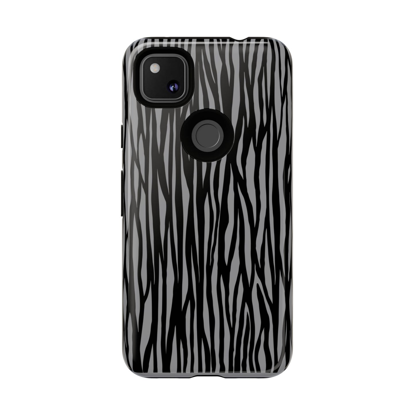 Stylish Tough Phone Case - Black and Gray Striped Design