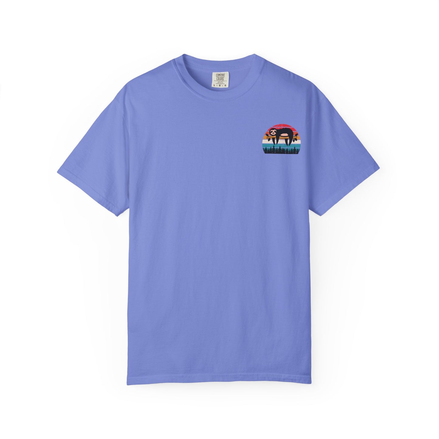 Chill Vibes Unisex Garment-Dyed T-Shirt - Retro Sloth & Sunset Design