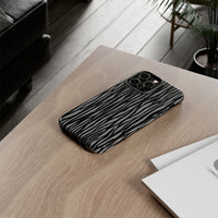 Stylish Tough Phone Case - Black and Gray Striped Design