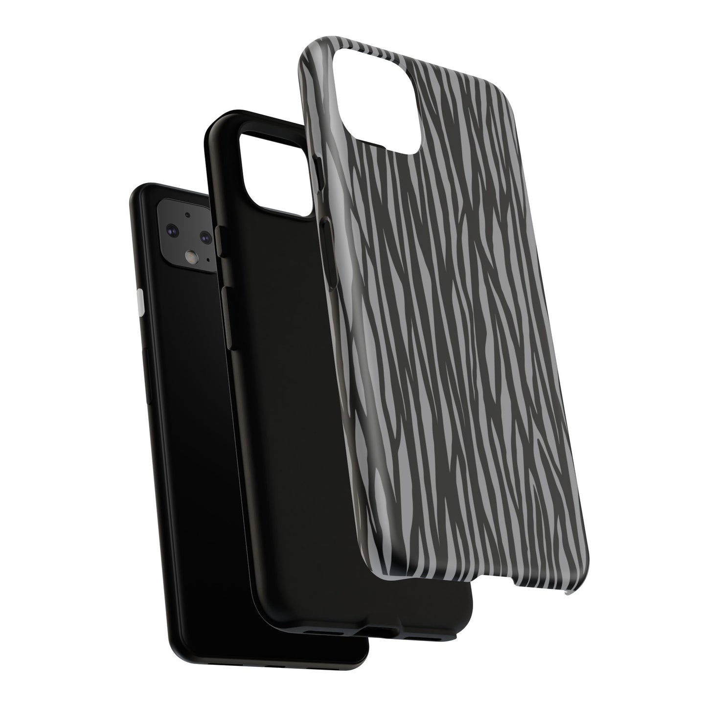 Stylish Tough Phone Case - Black and Gray Striped Design