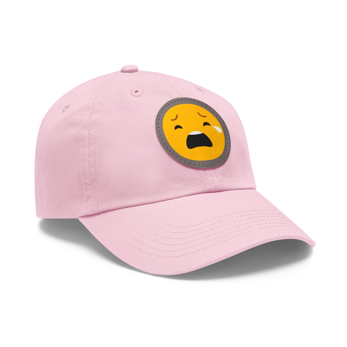 Emotional Dad Hat with Leather Patch - Sad Emoji Cap for Everyday Wear