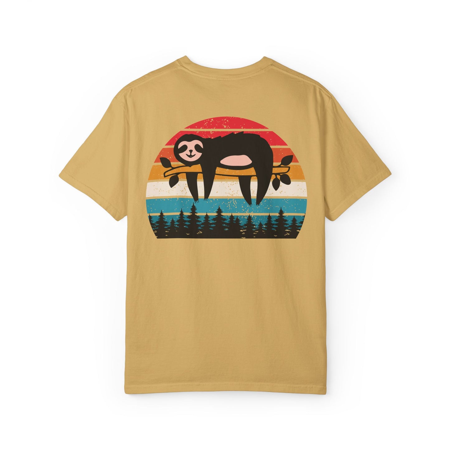 Chill Vibes Unisex Garment-Dyed T-Shirt - Retro Sloth & Sunset Design