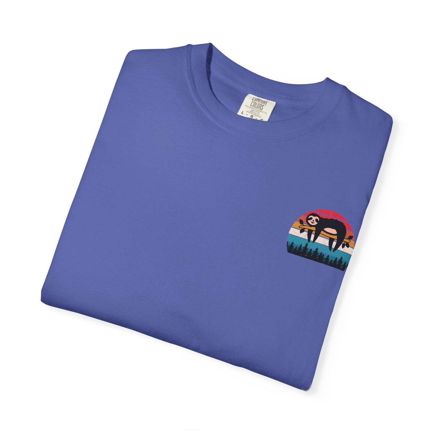 Chill Vibes Unisex Garment-Dyed T-Shirt - Retro Sloth & Sunset Design