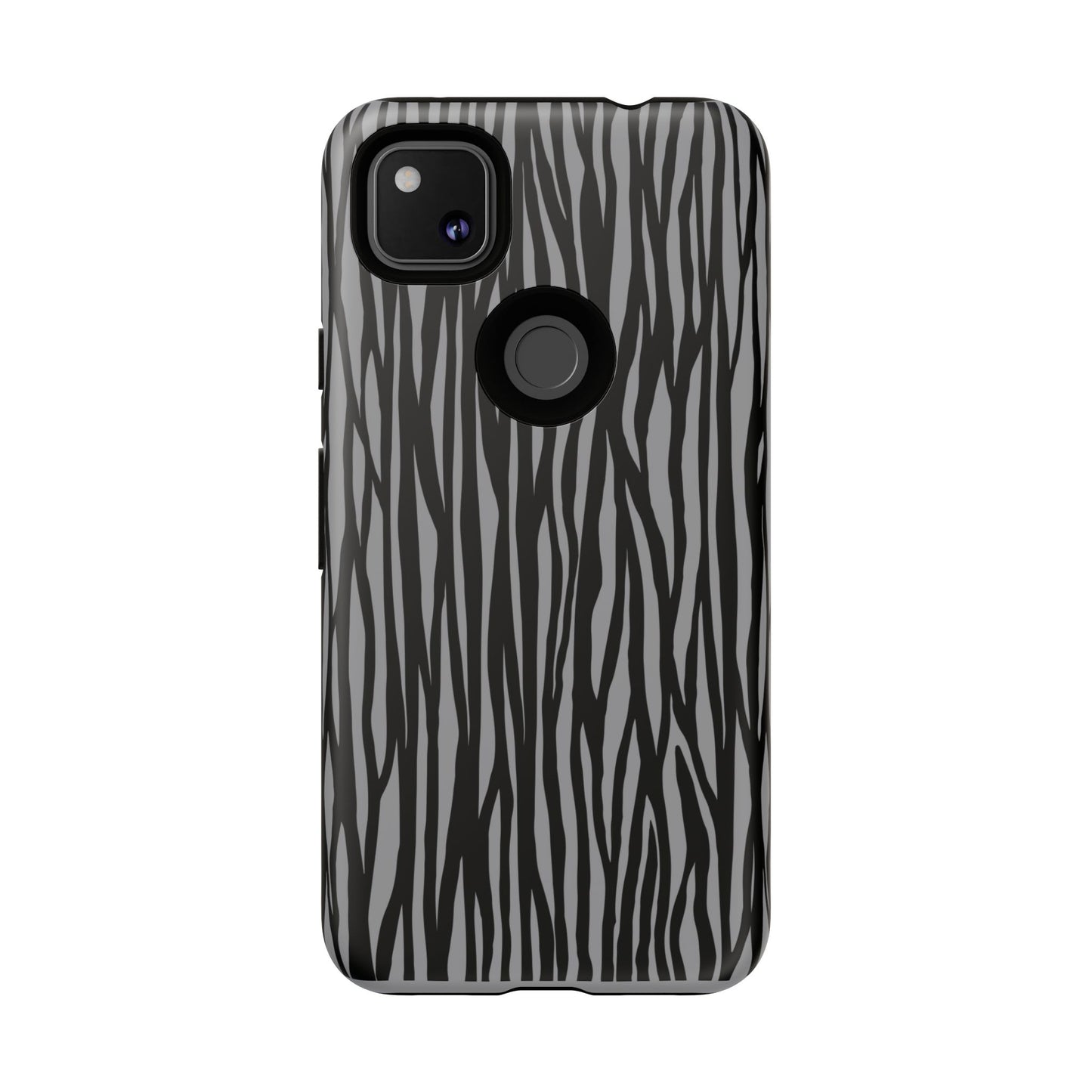 Stylish Tough Phone Case - Black and Gray Striped Design