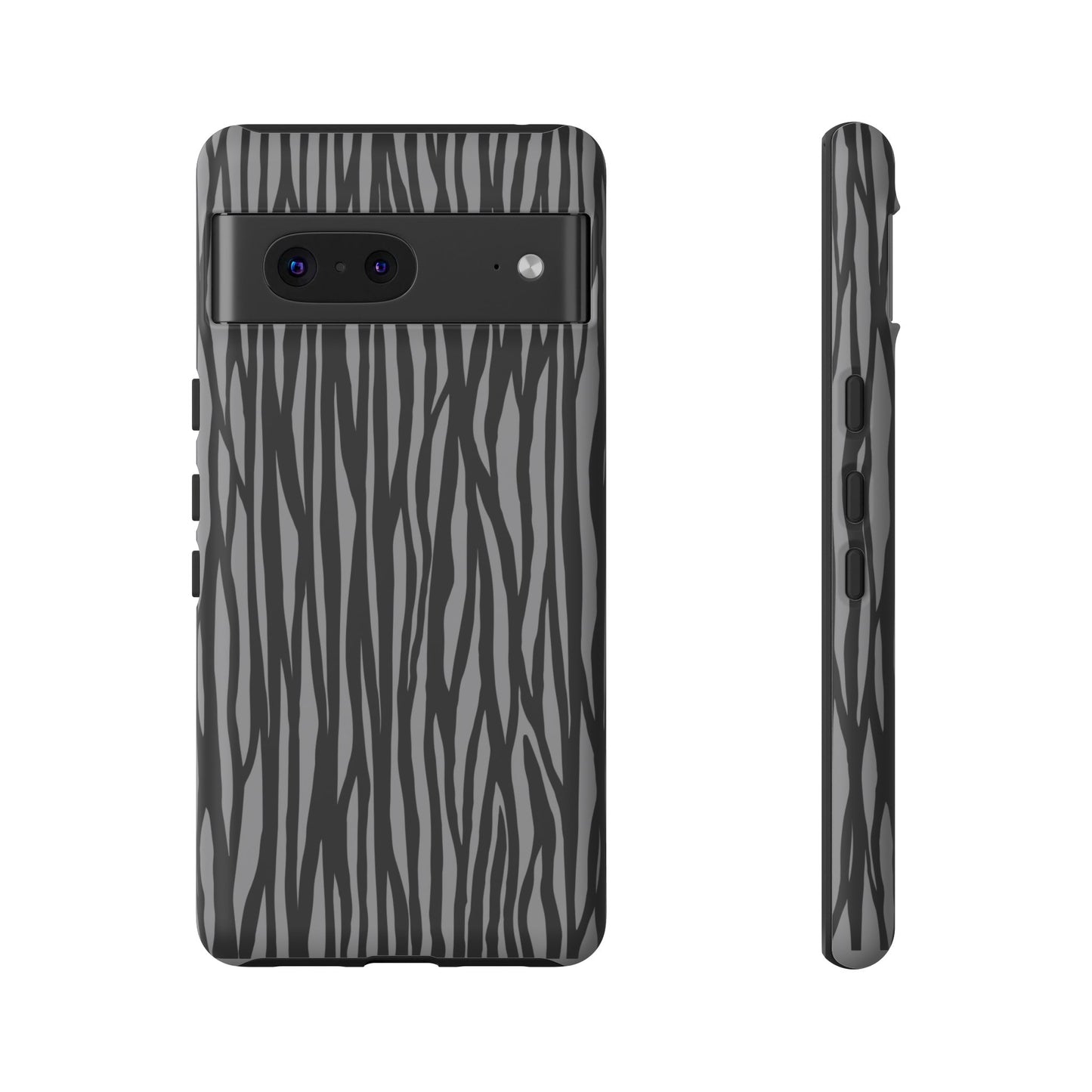 Stylish Tough Phone Case - Black and Gray Striped Design