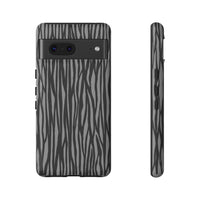 Stylish Tough Phone Case - Black and Gray Striped Design
