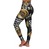 Chic High Waisted Yoga Leggings with Gold Floral Design