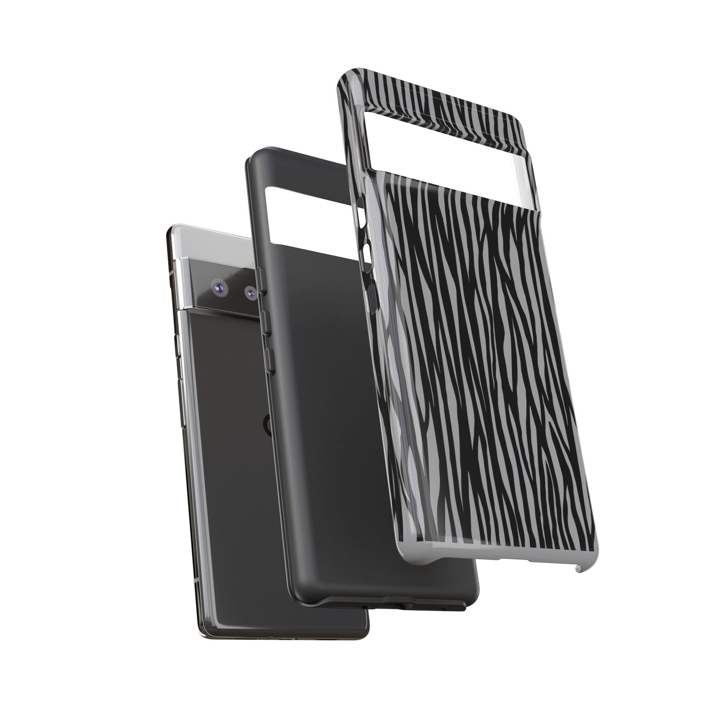 Stylish Tough Phone Case - Black and Gray Striped Design