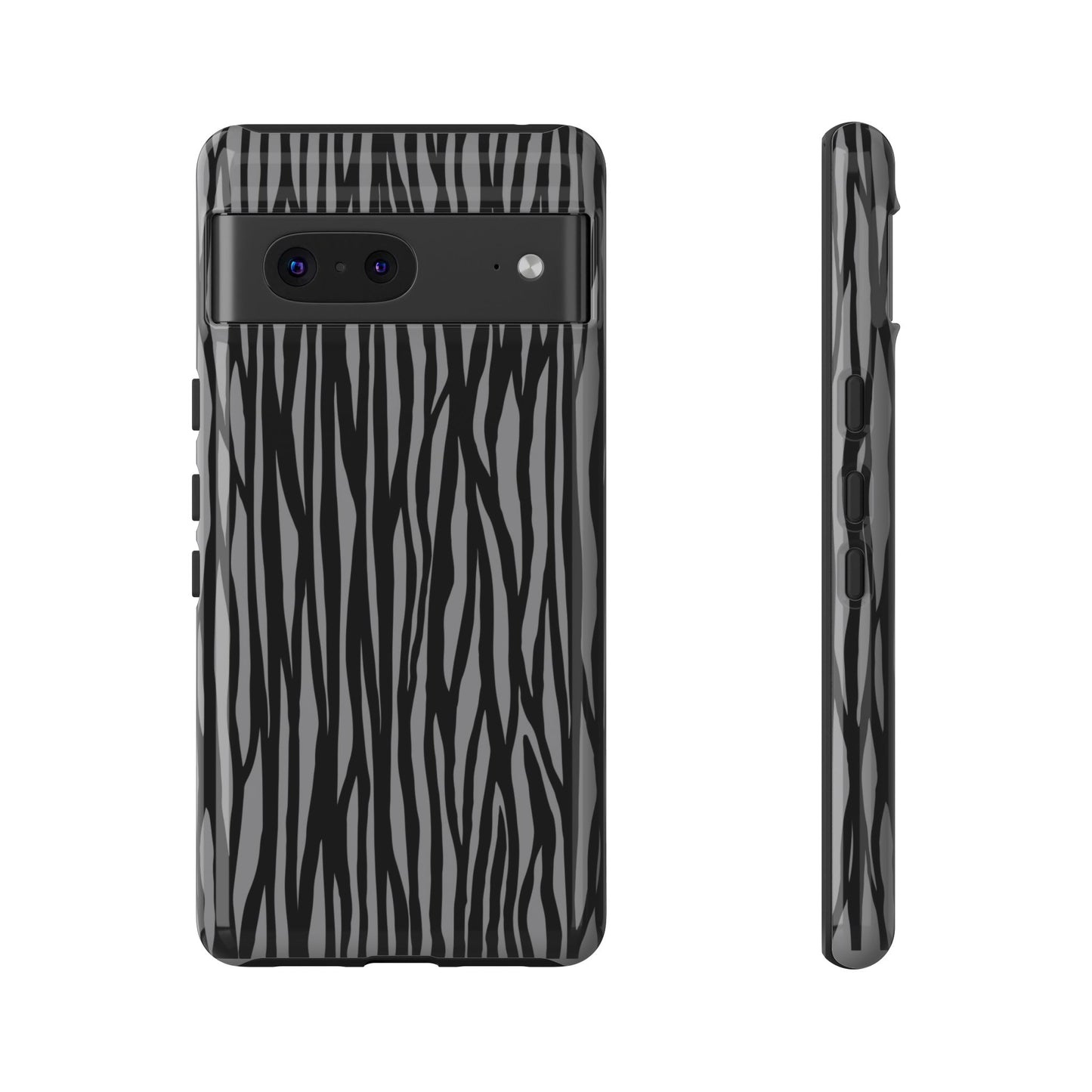 Stylish Tough Phone Case - Black and Gray Striped Design