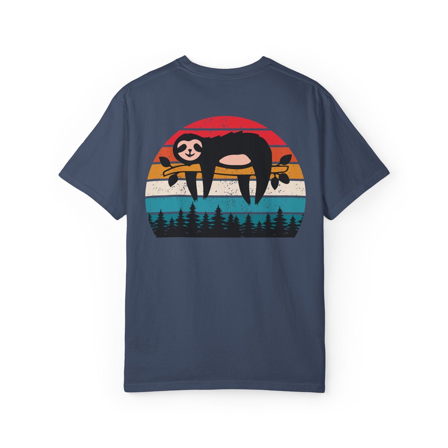 Chill Vibes Unisex Garment-Dyed T-Shirt - Retro Sloth & Sunset Design