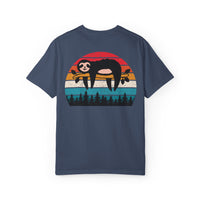 Chill Vibes Unisex Garment-Dyed T-Shirt - Retro Sloth & Sunset Design