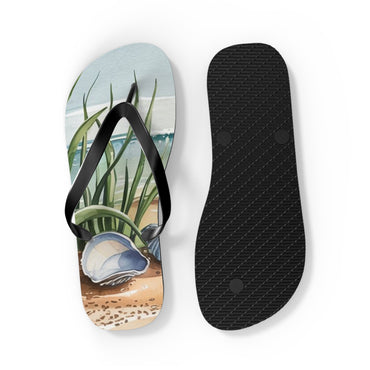 Beachy Shell Flip Flops, Summer Footwear, Ocean Vibe Sandals, Vacation Essential, Nautical Gift