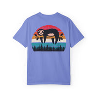 Chill Vibes Unisex Garment-Dyed T-Shirt - Retro Sloth & Sunset Design