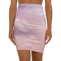 Stylish Women's Mid-Waist Pencil Skirt - Dreamy Cloud Print
