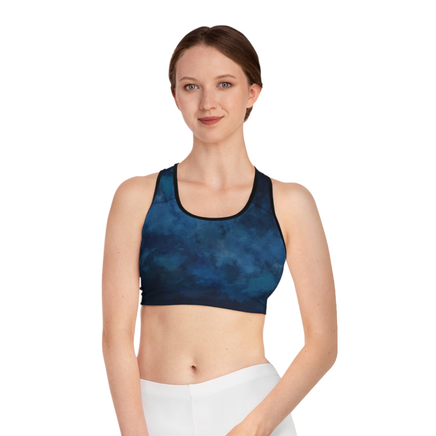 Ocean Wave Sports Bra - Soft Blue Abstract Design for Yoga and Workout