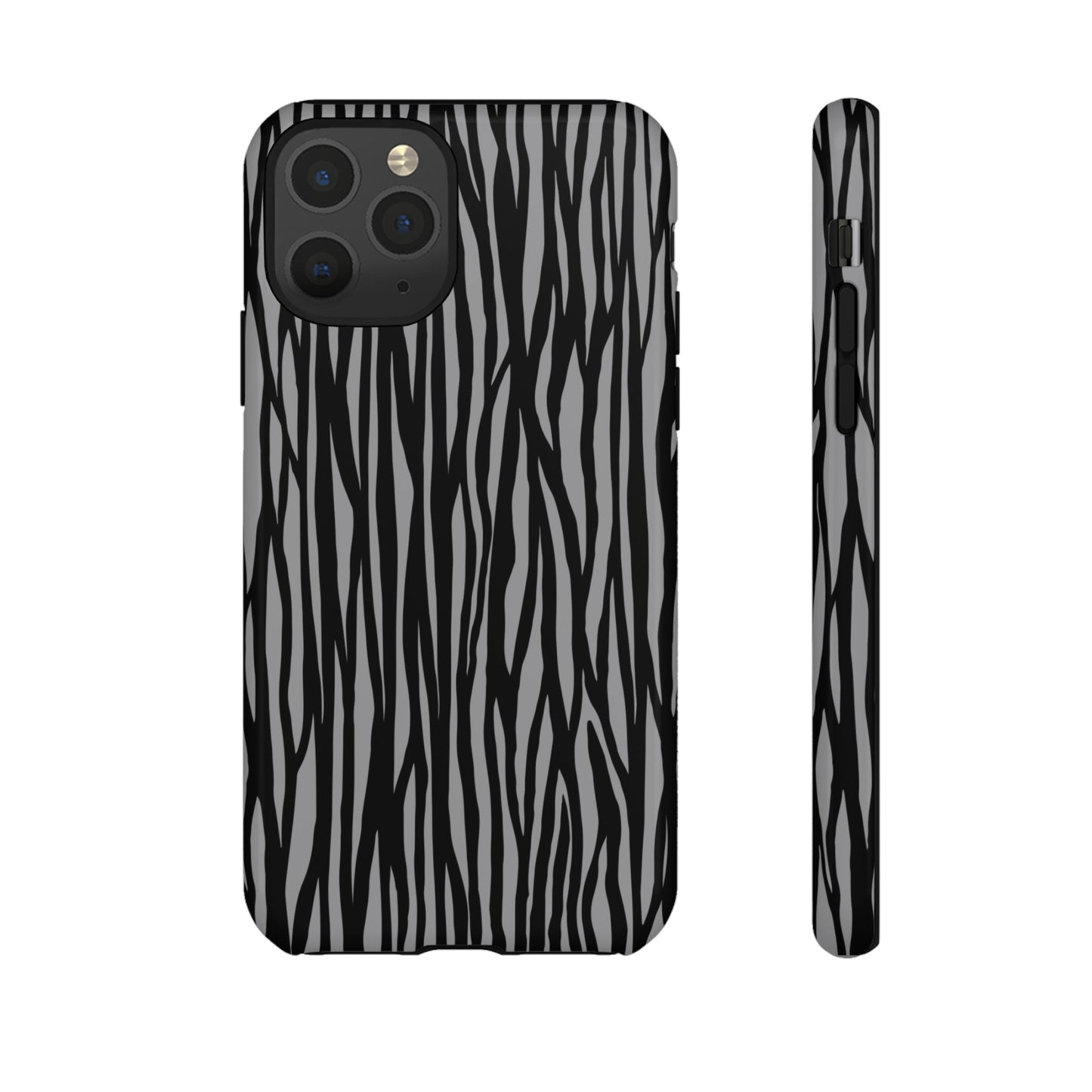 Stylish Tough Phone Case - Black and Gray Striped Design