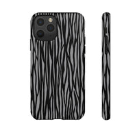 Stylish Tough Phone Case - Black and Gray Striped Design