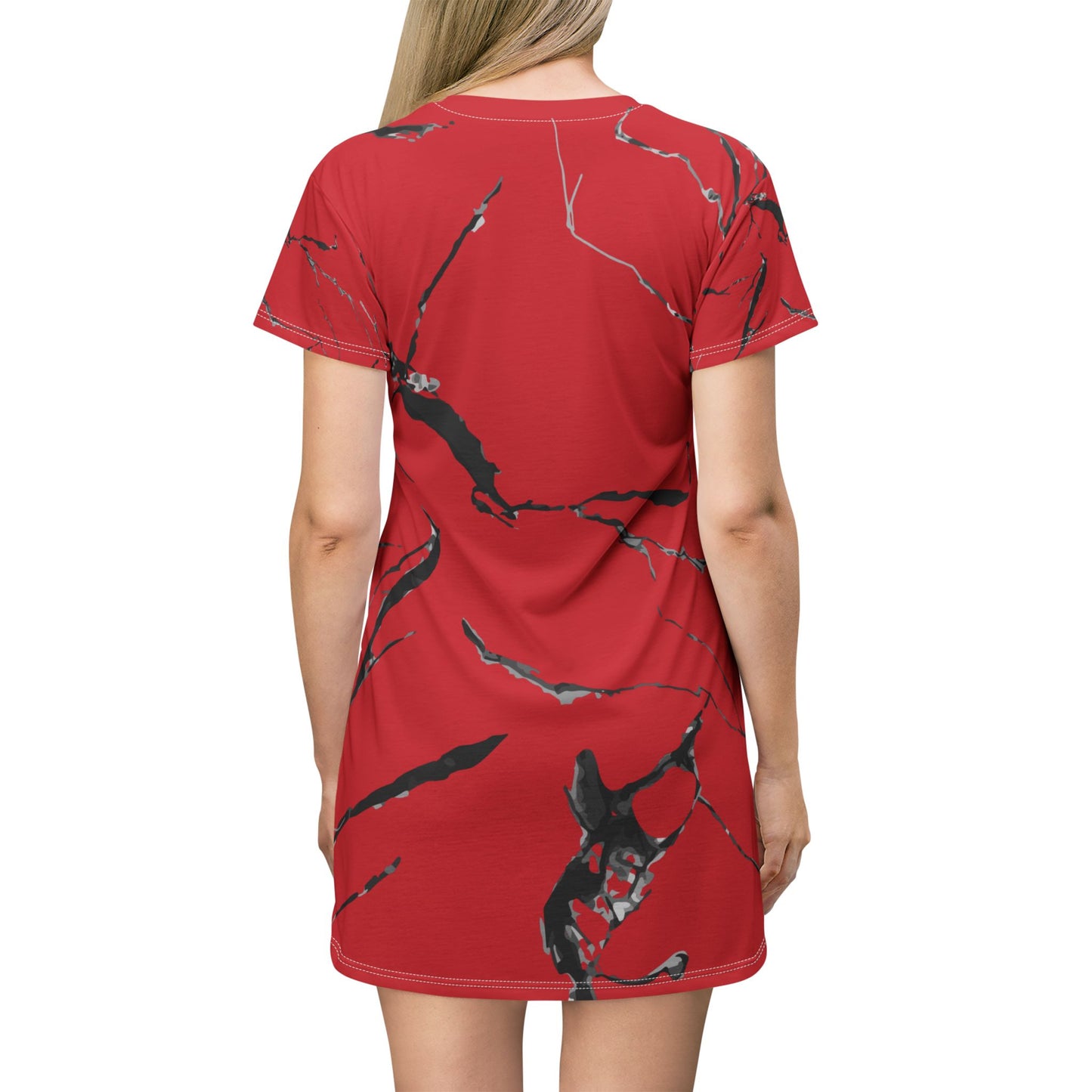 Vibrant Red Marble T-Shirt Dress, Casual Dress, Summer Outfit, Everyday Wear, Gift for Her