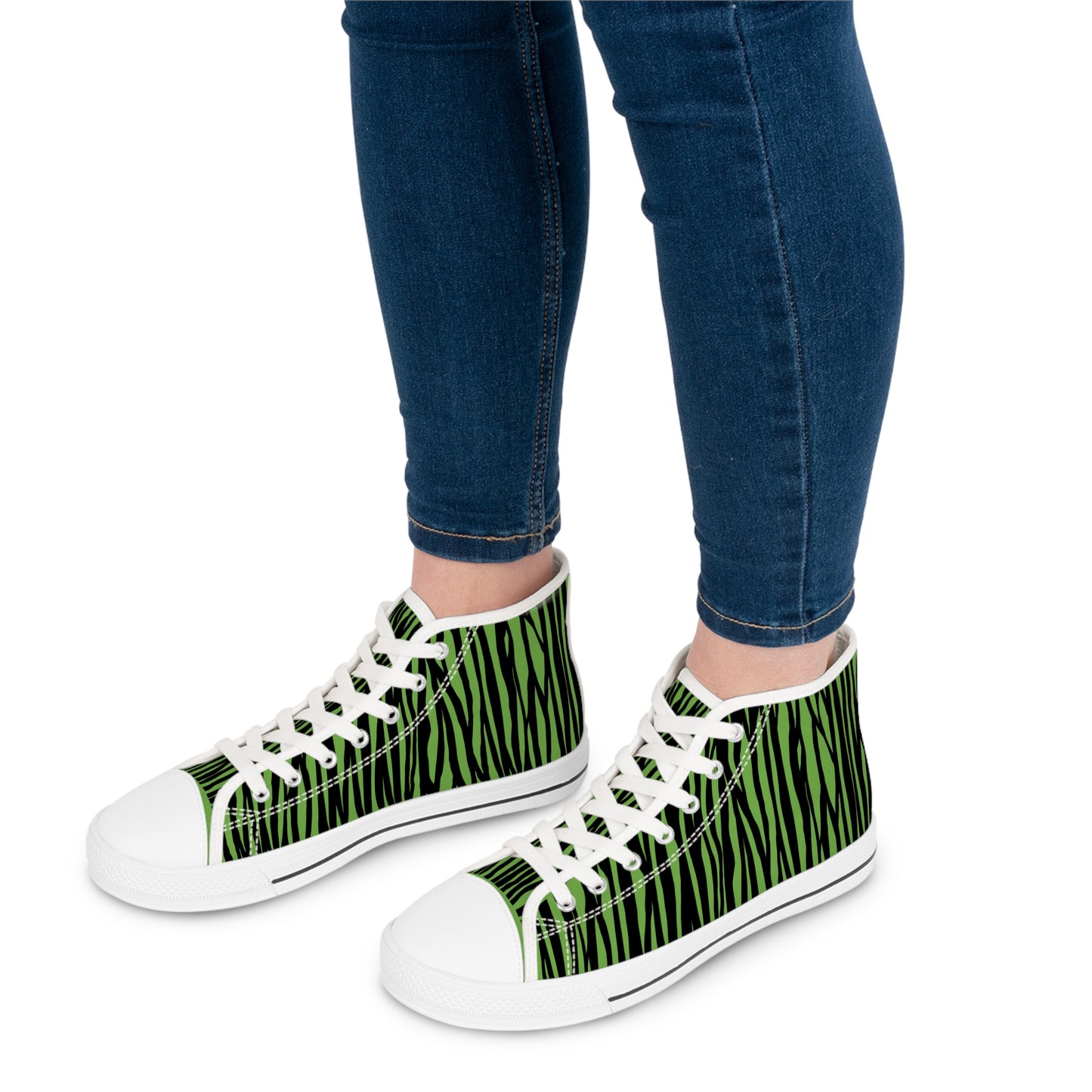 Women's High Top Sneakers - Green Zebra Print Casual Shoes