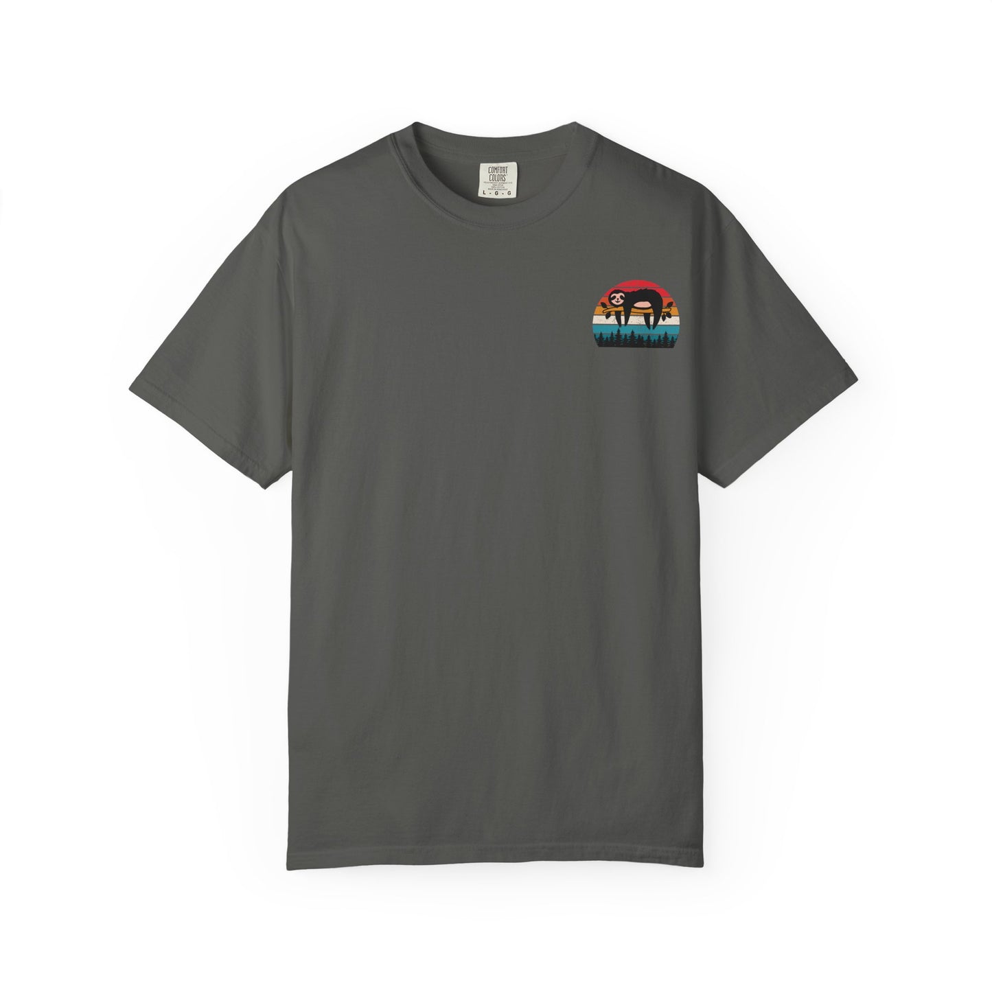Chill Vibes Unisex Garment-Dyed T-Shirt - Retro Sloth & Sunset Design