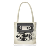 Retro Be Kind Rewind Tote Bag, Fun Eco-Friendly Tote, Gift for Movie Lovers, Shopping Bag, Beach Bag, Perfect for Everyday