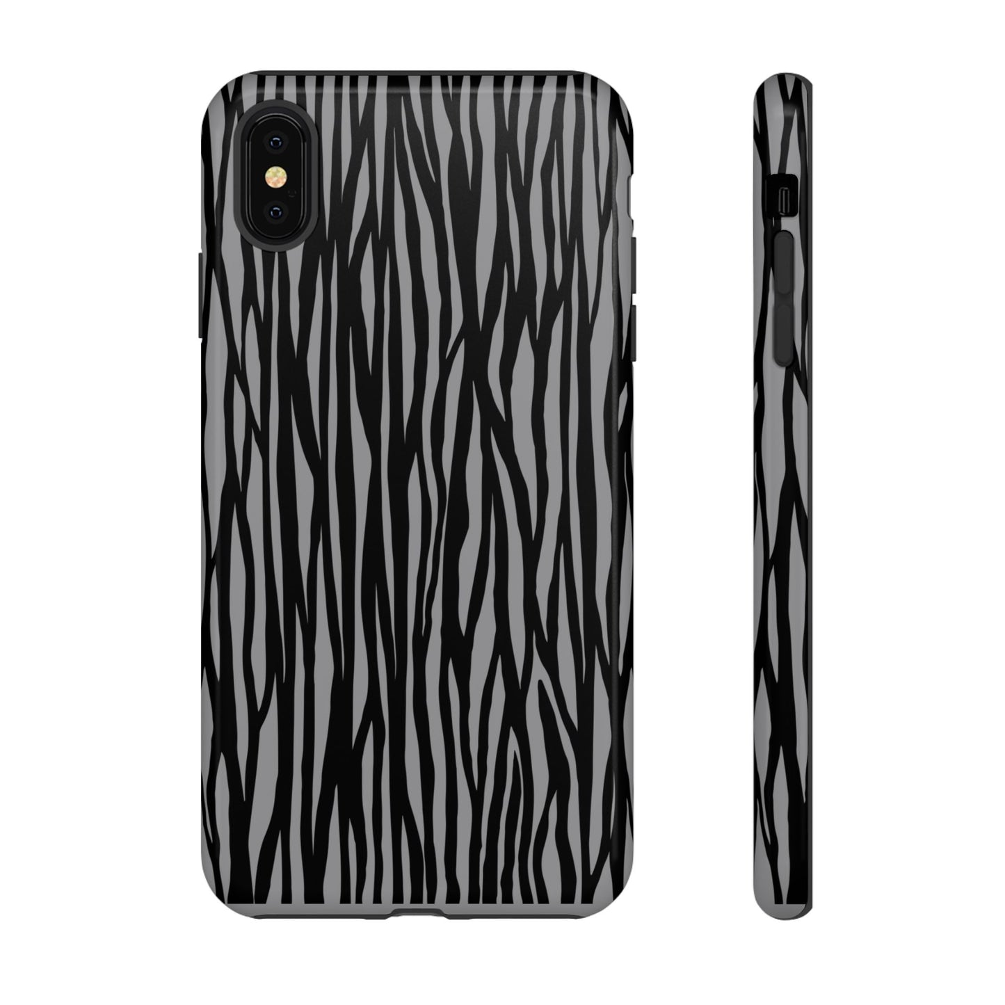 Stylish Tough Phone Case - Black and Gray Striped Design