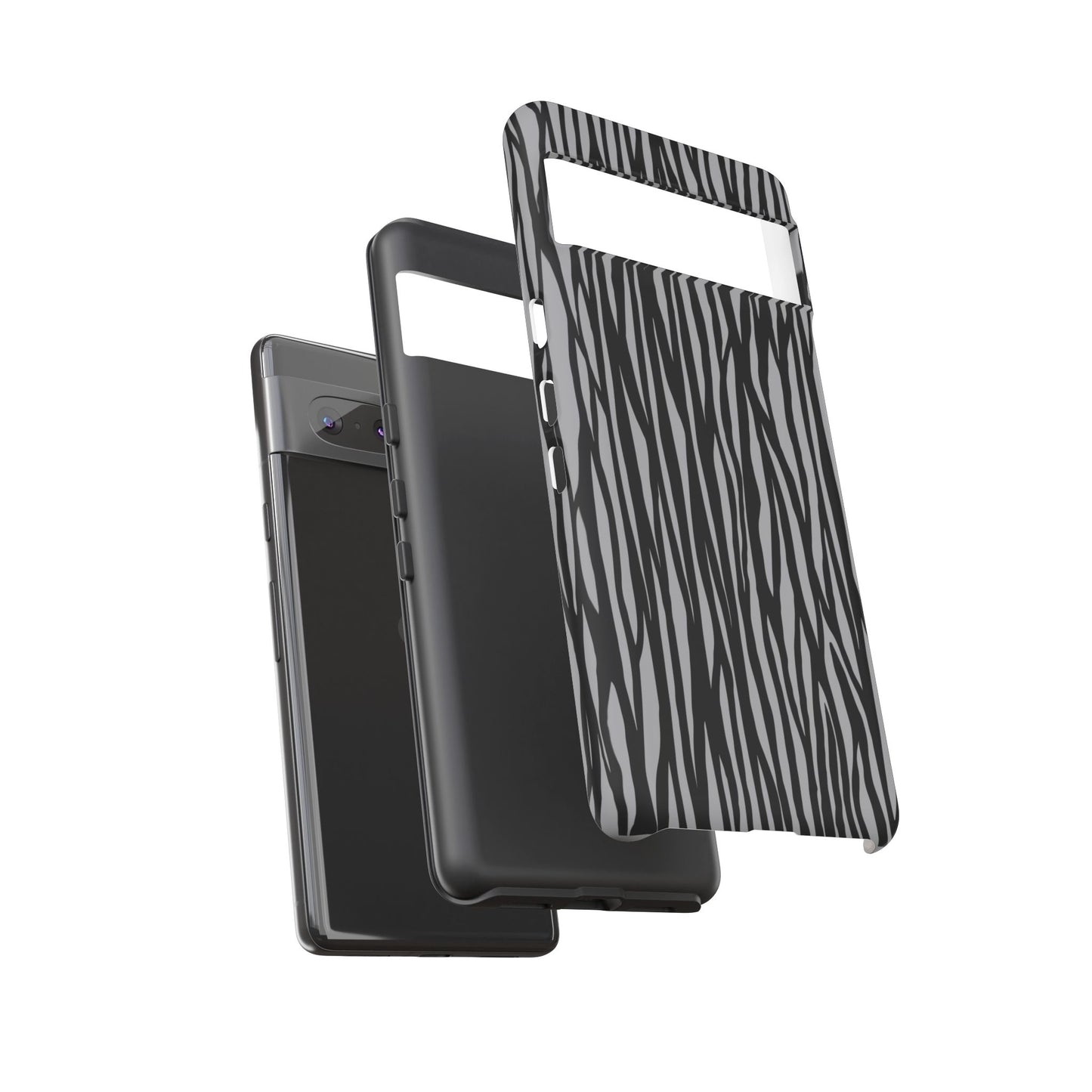 Stylish Tough Phone Case - Black and Gray Striped Design