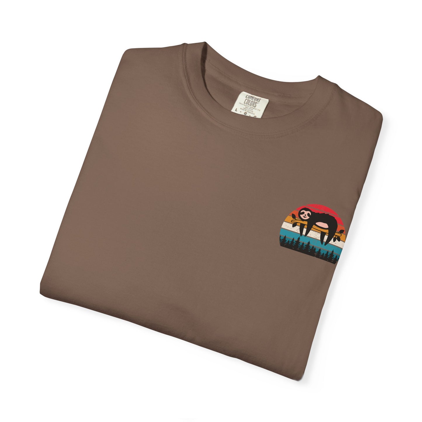 Chill Vibes Unisex Garment-Dyed T-Shirt - Retro Sloth & Sunset Design