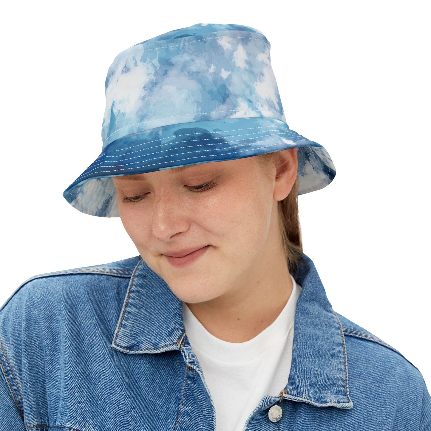 Sky Blue Cloud Print Bucket Hat - Stylish Summer Accessory for Outdoor Adventures