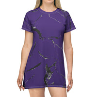 Chic Purple Marble T-Shirt Dress, Casual Summer Wear, Stylish Lounge Dress, Gift for Her, Trendy Everyday Dress