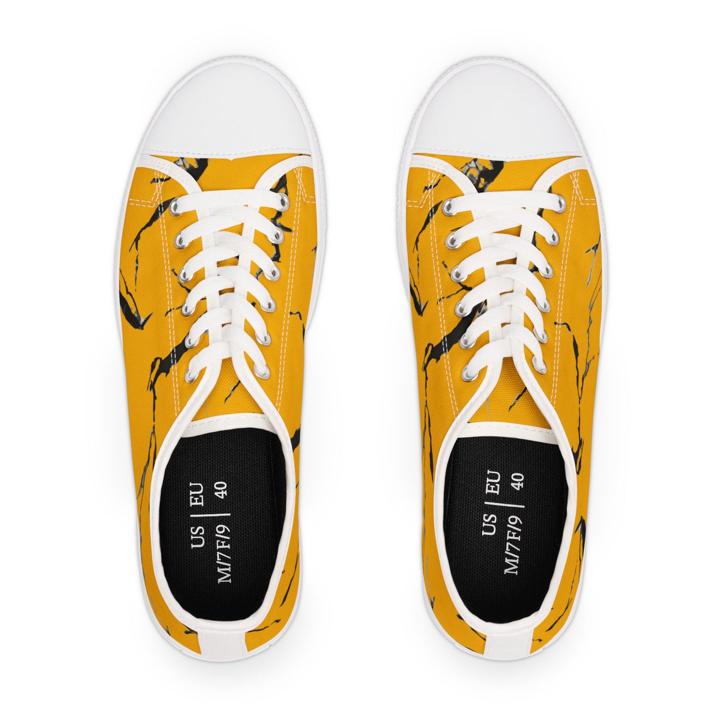 Bold Yellow Marble Low Top Sneakers for Women – Trendy Casual Footwear