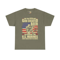 God Created Beer Unisex Heavy Cotton Tee, Fun Patriotic Shirt, Gift for Beer Lovers, US Marines Support, July 4th Celebration